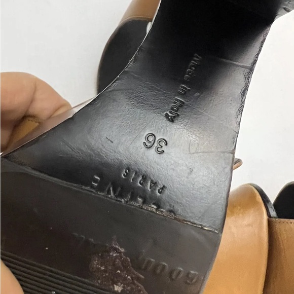 CELINE Strap Sandals Wood Brown High Heel Two tone Italy Shoes Platform Size 6 - Picture 7 of 8